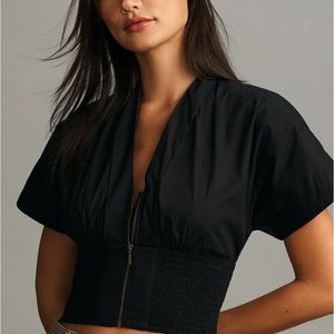 Maeve Zip-front Short Sleeve Blouse
